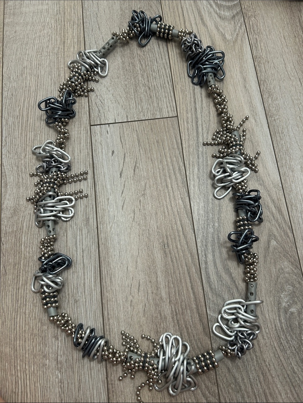 Chunky Mixed Metal Statement Paperclip Necklace Silver Gunmetal Weighted Heavy
